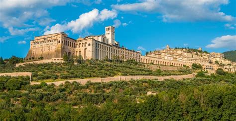 panoramic view of the saint francis basilica in assisi in the province of perugia in the
