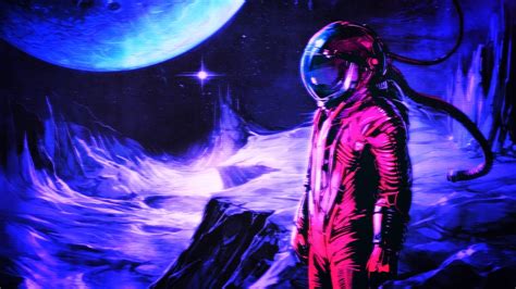 Astronaut Standing In Retrowave Lines Wallpaper Photo My Xxx Hot Girl