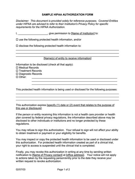 Hipaa Authorization Form For Protected Health Information Disclosure