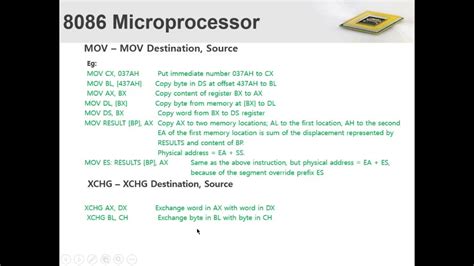 Data Transfer Instructions Of 8086 Microprocessor Youtube