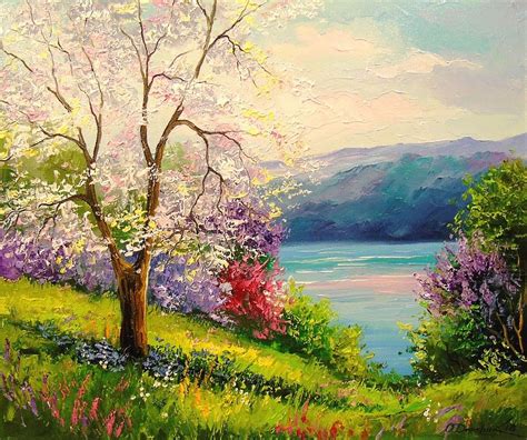 Landscape Painting Flowering Apple Trees By The R Artist Olha