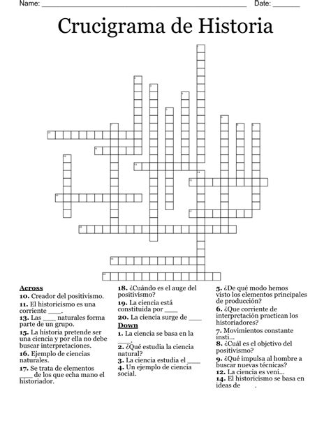 Crucigrama De Historia Crossword Wordmint