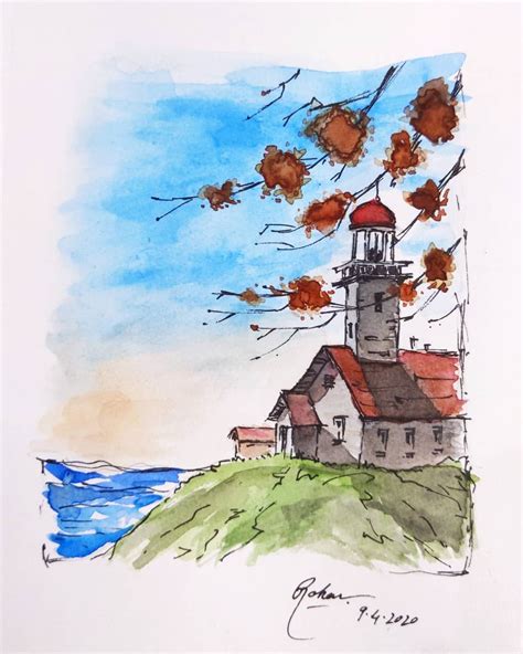 Peter Sheeler Watercolour Watercolor Paintings Lighthouse Drawings