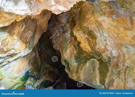 Colorful Rocks Of Zoodochos Pigi Cave Mesa Vouno Santorini Greece Stock