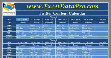 Download Twitter Content Calendar Excel Template Exceldatapro