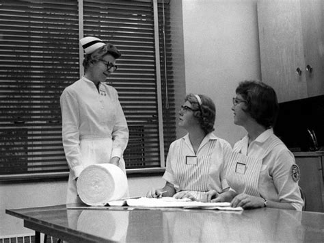 Nurse Talking Candy Stripers Circa 1960 Black Photograph By Mark Goebel