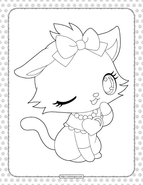Printable Cute Cat Coloring Page For Girls