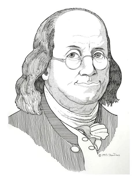 Benjamin Franklin Drawing Pencil Sketch Colorful Realistic Art