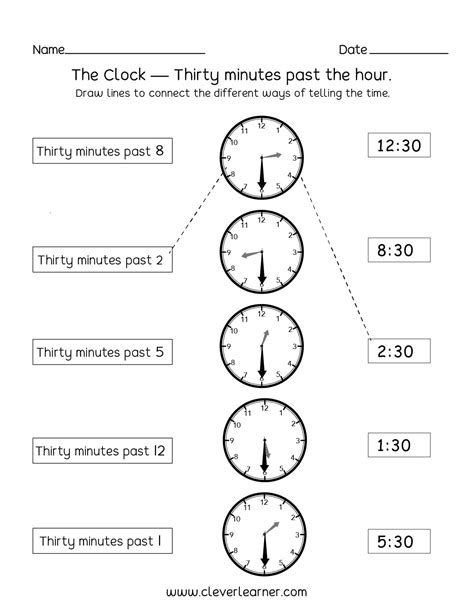 Telling Time Half Past The Hour Worksheets For 1st And 2nd — Db