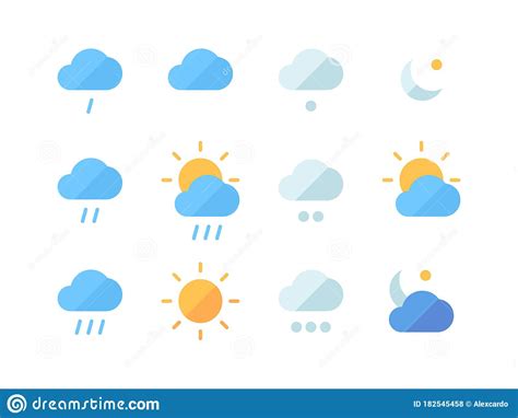 Weather Icon Set Climatic Changes In World Heavy Rainfall Cold