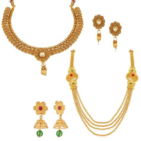 buy apara gold copper traditional ball chain and jalebi design combo necklace jewellery set for