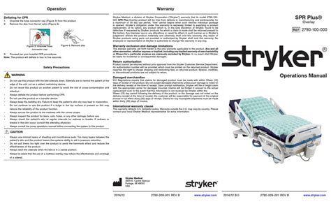 Stryker Spr Plus Operation Manual Pdf Download Manualslib