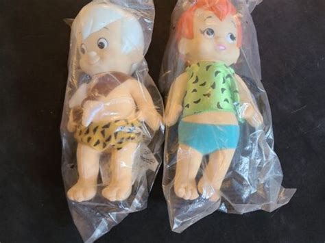 Vintage 1994 Flintstones Pebblesbamm Bamm Plush Vinyl Head Dolls Hanna