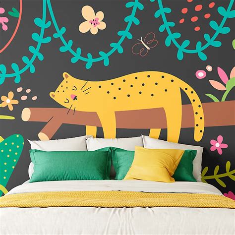 Origin Murals Sleeping Jungle Leopard Black Matt Smooth Paste The Wall