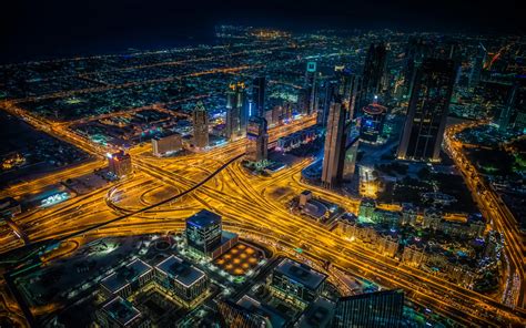 Dubai City Night View From Burj Khalifa United Arab Emirates Ultra Hd