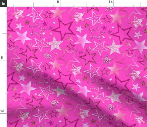 Hot Pink Glitter Stars Fabric Spoonflower