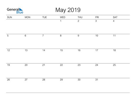 May 2019 Calendar Pdf Word Excel