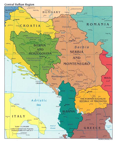 Detailed Political Map Of Central Balkan Region With Major Cities
