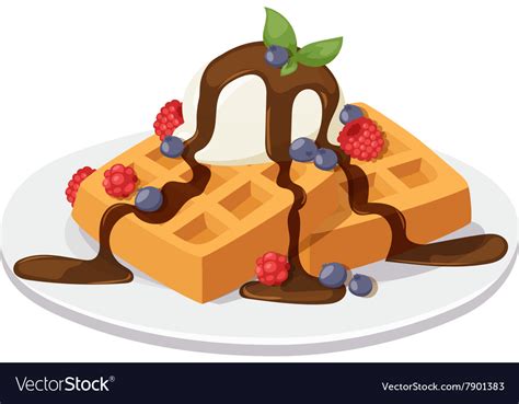 Belgium Waffles With Chocolate Cream Ice Cream Vector Image