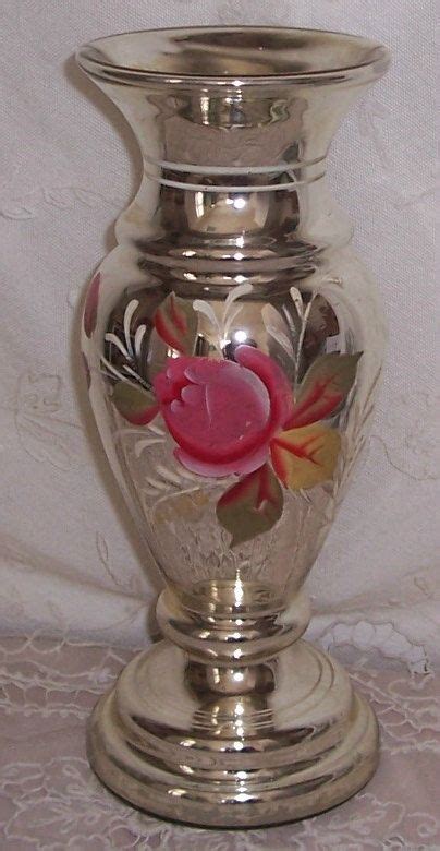 Large Victorianantique Mercury Glass Vase W Hand Painted Etsy
