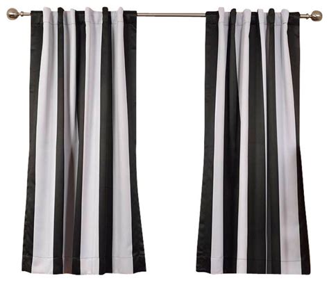 Awning Black And White Stripe Blackout Curtain Set Of 2