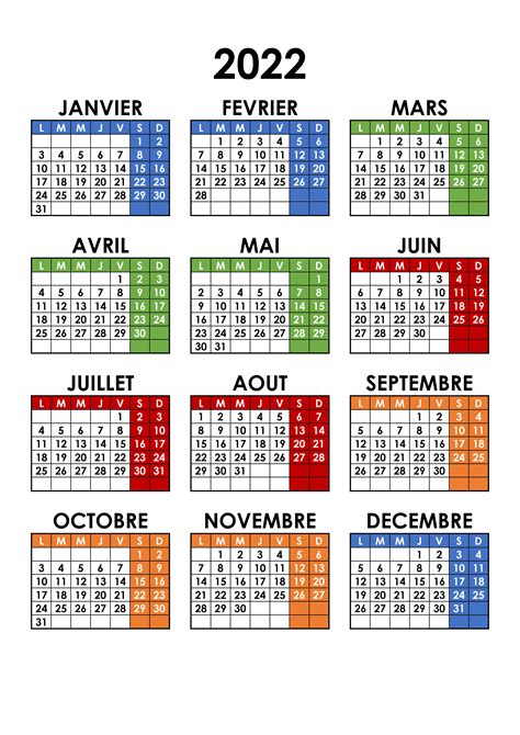 Calendrier Annuel 2022 Imprimable Calendrier Annuel 2022 Etsy