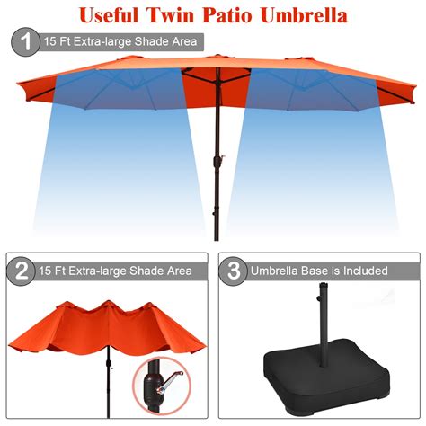 Costway 15 Ft Patio Double Sided Umbrella Outdoor Market Umbrella