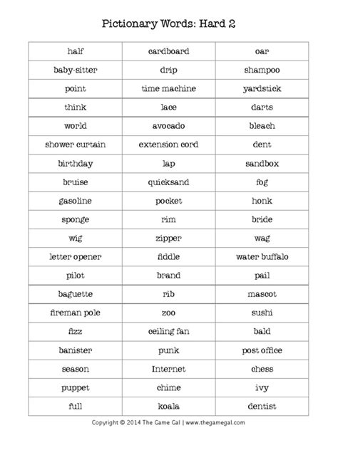 Pictionary Words Hard 2 Sports Business