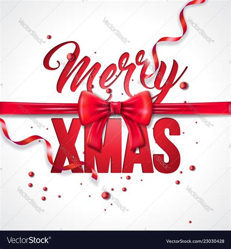 Merry Christmas With Red Bow Ribbon Royalty Free Vector