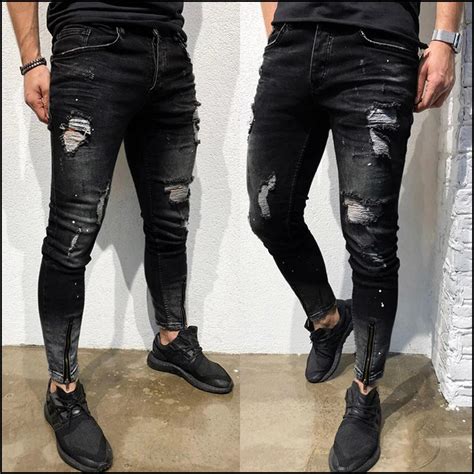 New Boys Mens Ripped Jeans Stretchy Skinny Slim Fit Denim Etsy