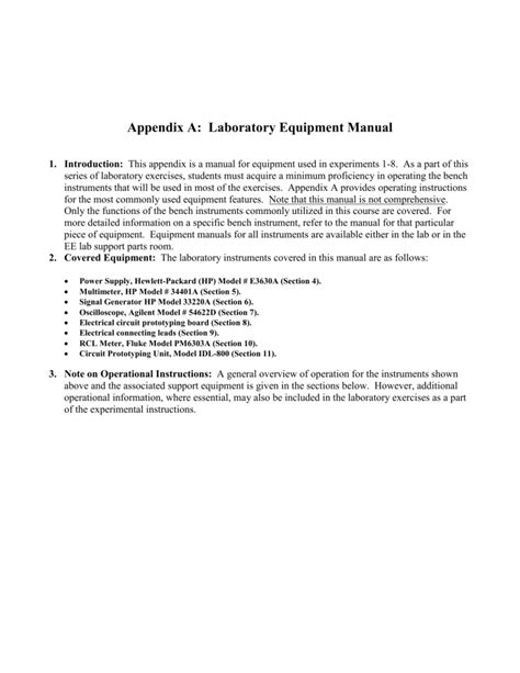 Appendix A Lab Equipment Manual
