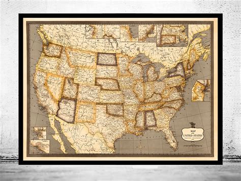 Old Map Of United States America Vintage Map Wall Map Print Vintage