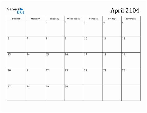 April 2104 Monthly Calendar Pdf Word Excel
