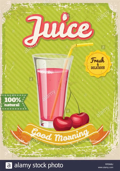 Vector Fruit Juice Poster In Vintage Style With Typography Elements