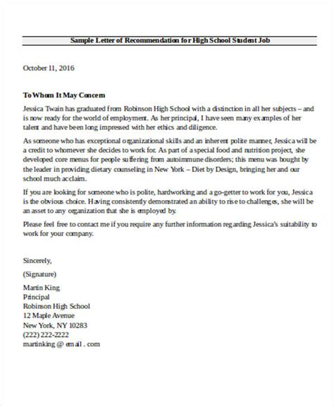 Free 9 High School Recommendation Letter Samples In Ms Word Pdf