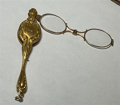 Krementz 14k Gold Art Nouveau Lorgnette Chatelaine Fo Gem