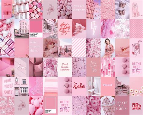 Photo Wall Collage Kit Blush Light Pink Aesthetic 3 Set Of Etsy In