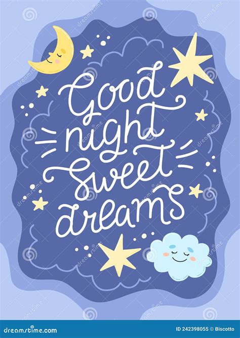 Good Night Sweet Dreams Poster Or Card Template With Hand Drawn