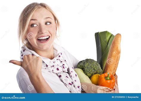 Positive Woman With A Vegetarian Meal Vegetarians Stock Image Image