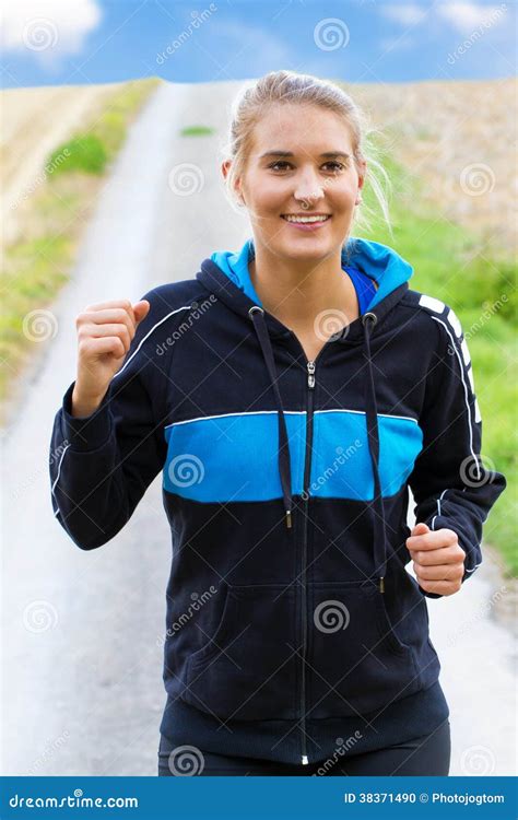 Young Happy Woman Jogging Stock Photo Image Of Active 38371490
