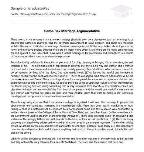 ⇉same Sex Marriage Argumentative Essay Example Graduateway