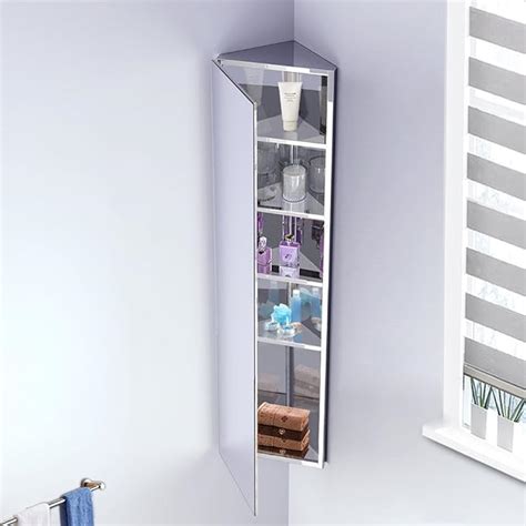 Ruication Corner Mirror Cabinets Stainless Steel Modern Bathroom Storage Unit With 5 Shelves