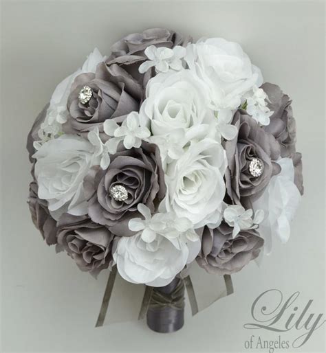 17 Piece Package Wedding Bridal Bouquet Silk Flowers Bouquets