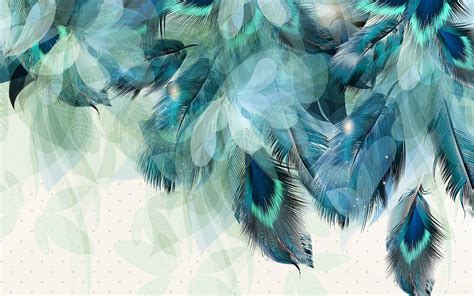 Nordic Minimalism Blue Feather Wallpaper Mural Exquisite Etsy