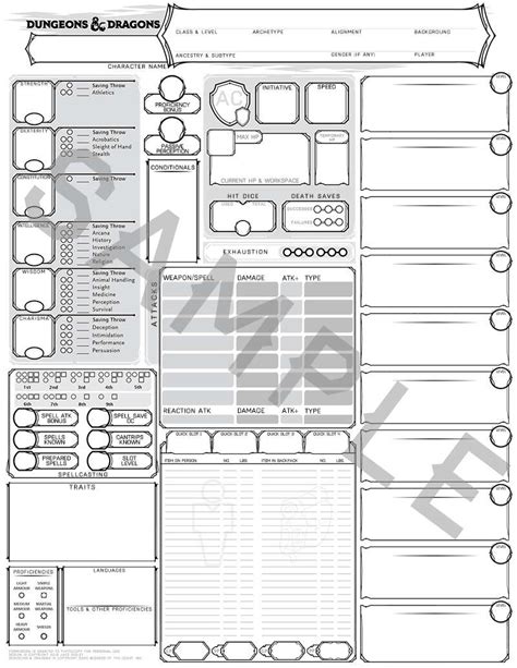 5e Universal Character Sheet Dungeon Masters Guild Dungeon Masters