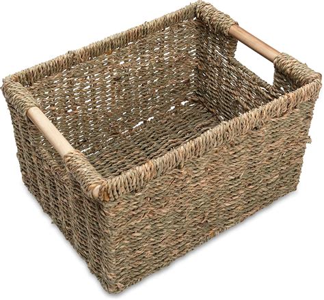 Vatima Natural Seagrass Storage Basket With Handle Rectangular Wicker