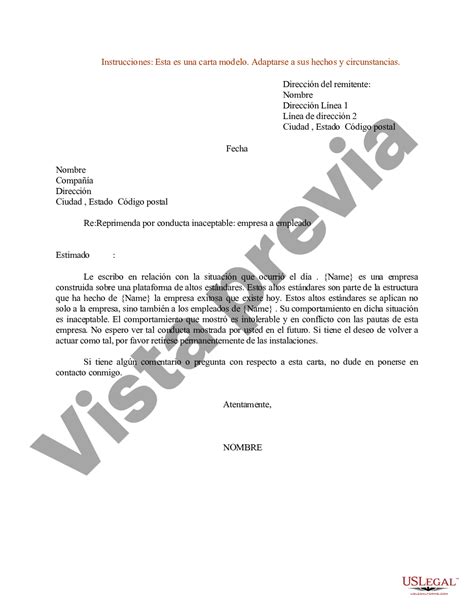 California Ejemplo de carta de amonestación por conducta inaceptable Carta Amonestación US