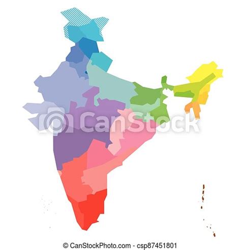 India Political Map Of Administrative Divisions Blank Colorful
