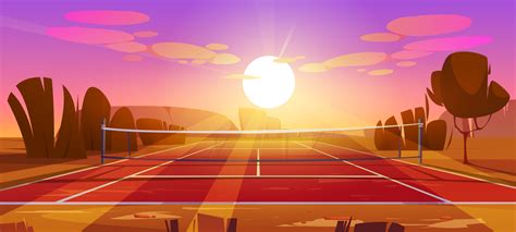 Tennis Court Sport Field With Net At Sunset 14439015 Vector Art At
