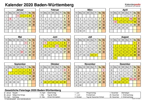 Arbeitstage in bremen in 2021; Kalender 2020 Baden-Württemberg: Ferien, Feiertage, Word ...